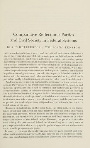 Political parties and civil society in Federal countries