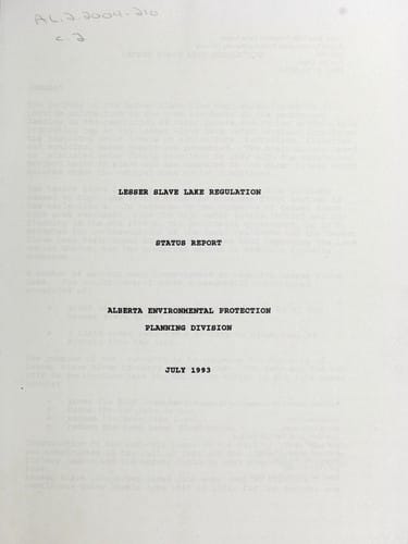 Lesser Slave Lake regulation status report