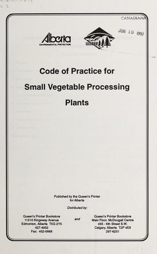 Code of practice for small vegetable processing plants