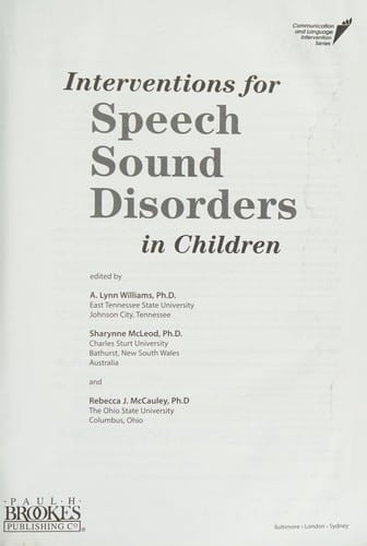 Interventions for speech sound disorders in children