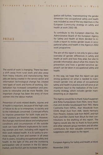 Gender issues in safety and health at work