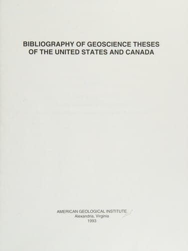 Bibliography of geoscience theses of the United States and Canada