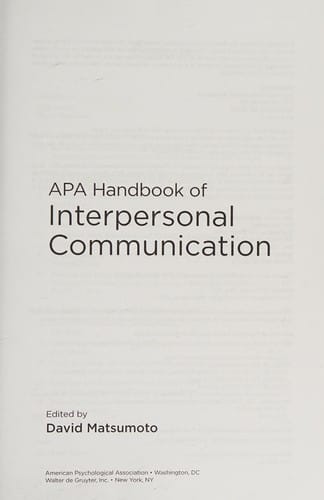 APA handbook of interpersonal communication