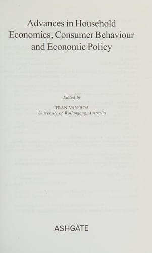 ADVANCES IN HOUSEHOLD ECONOMICS, CONSUMER BEHAVIOUR AND ECONOMIC POLICY