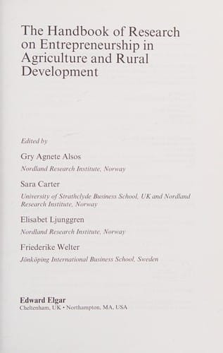 Handbook of research on entrepreneurship in agriculture and rural development