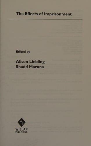 EFFECTS OF IMPRISONMENT; ED. BY ALISON LIEBLING
