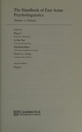 The handbook of East Asian psycholinguistics