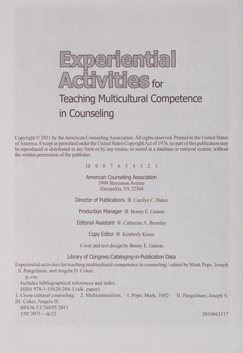 Experiential activities for teaching multicultural competence in counseling