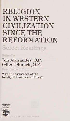 Religion in western civilization since the Reformation