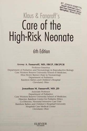 Klaus & Fanaroff's care of the high-risk neonate