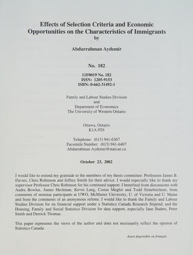 Effects of selection criteria and economic opportunities on characterics of immigrants