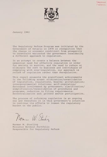 Achievements in regulatory reform in Ontario