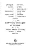Critique, savoir et érudition a la veille des Lumières
