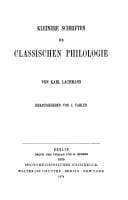Kleinere Schriften zur classischen Philologie