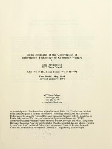 Some estimates of the contribution of information technology to consumer welfare