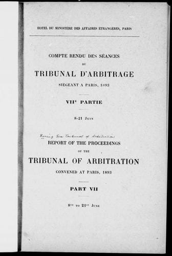 Compte rendu des séances du Tribunal d'arbitrage siégeant à Paris, 1893