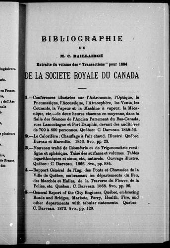 Bibliographie de M.C. Baillairgé