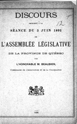 Discours prononcé à la séance du 3 juin 1892 de l'Assemblée législative de la province de Québec