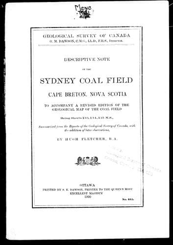 Descriptive note on the Sydney coal field, Cape Breton, Nova Scotia