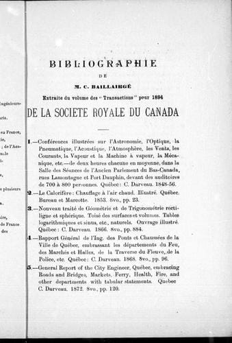 Bibliographie de M.C. Baillairgé