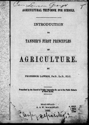 Introduction to Tanner's First principles of agriculture