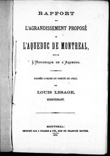 Rapport sur l'agrandissement proposé de l'aqueduc de Montréal