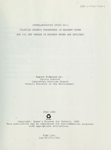 Volatile organic parameters in reagent water and oil and grease in reagent water and effluent