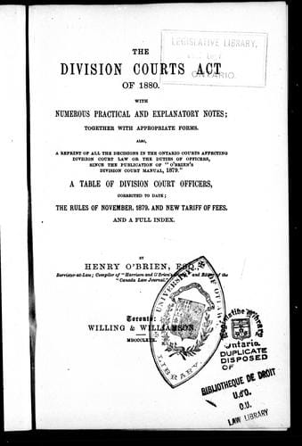 The Division Courts Act of 1880