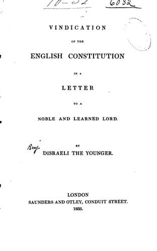 Vindication of the English Constitution in a letter to a noble and Learned Lord