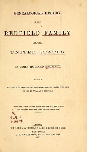 Genealogical history of the Redfield family in the United States