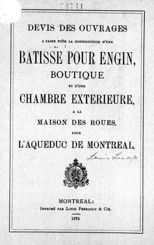 Devis des ouvrages à faire pour la construction d'une batisse pour engin, boutique et d'une chambre exterieur, à la maison des roues pour l'aqueduc de Montréal