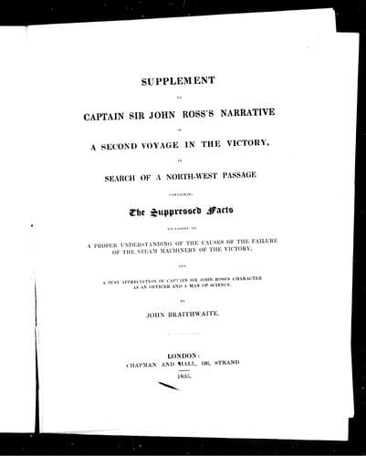 Supplement to Captain Sir John Ross's Narrative of a second voyage in the Victory in search of a North-West Passage