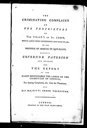 The criminating complaint of the proprietors of the Island of St. John