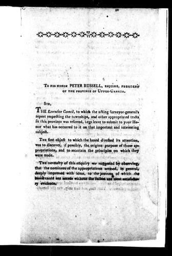 To His Honor Peter Russell, Esquire, president of the province of Upper Canada