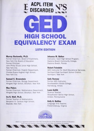 Barron's GED, high school equivalency exam