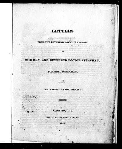 Letters from the Reverend Egerton Ryerson to the Hon. and Reverend Doctor Strachan