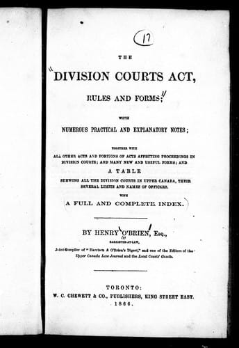 The Division Courts Act, rules and forms
