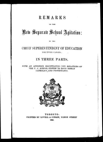 Remarks on the new separate school agitation