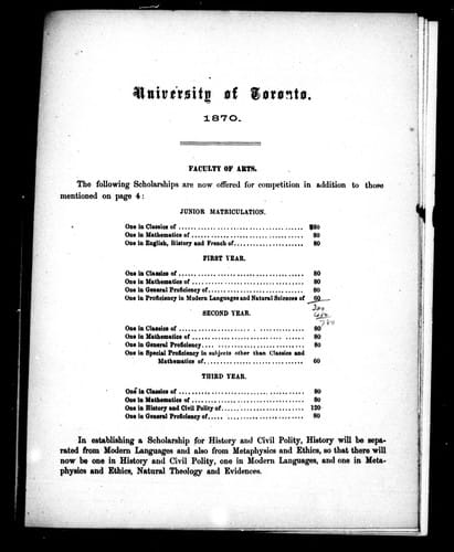 University of Toronto 1870, Faculty of Arts
