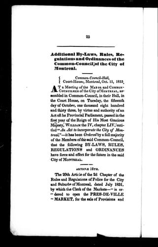 Additional by-laws, rules, regulations and ordinances of the Common-Council of the city of Montreal