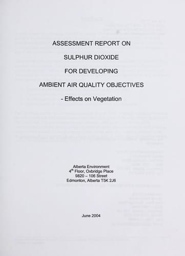 Assessment report on sulphur dioxide for developing ambient air quality objectives