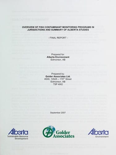 Overview of fish contaminant monitoring programs in jurisdictions and summary of Alberta studies