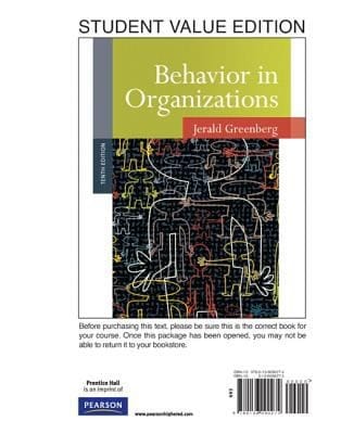 Behavior In Organizations Student Value Edition