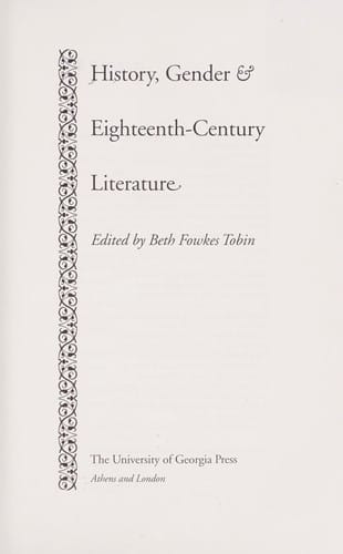History, gender & eighteenth-century literature