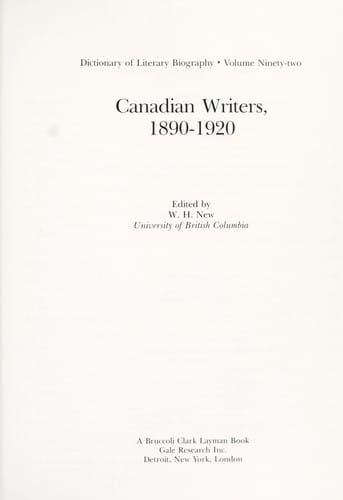 Canadian writers, 1890-1920