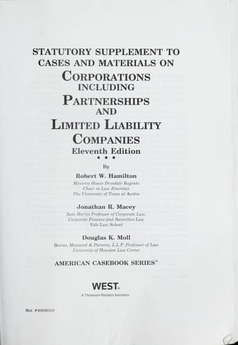 Statutory supplement to Cases and materials on corporations, including partnerships and limited liability companies, eleventh edition