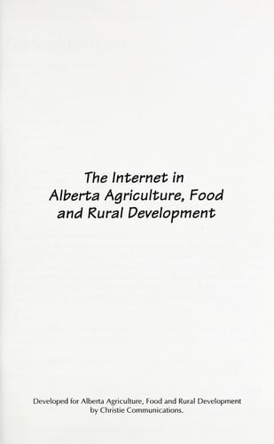 The Internet in Alberta Agriculture, Food and Rural Development