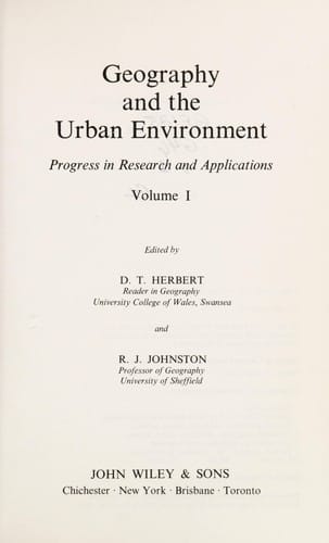 Geography and the urban environment : progress in research and applications