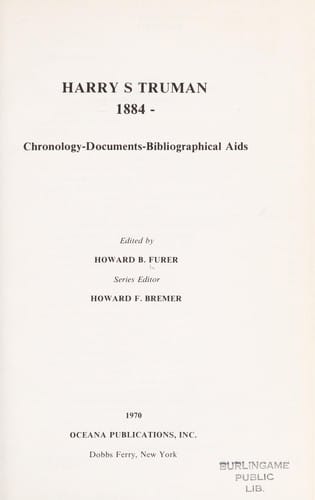 Harry S. Truman, 1884-   : chronology-documents-bibliographical aids