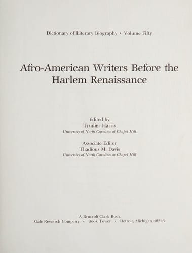 Afro-American writers before the Harlem renaissance